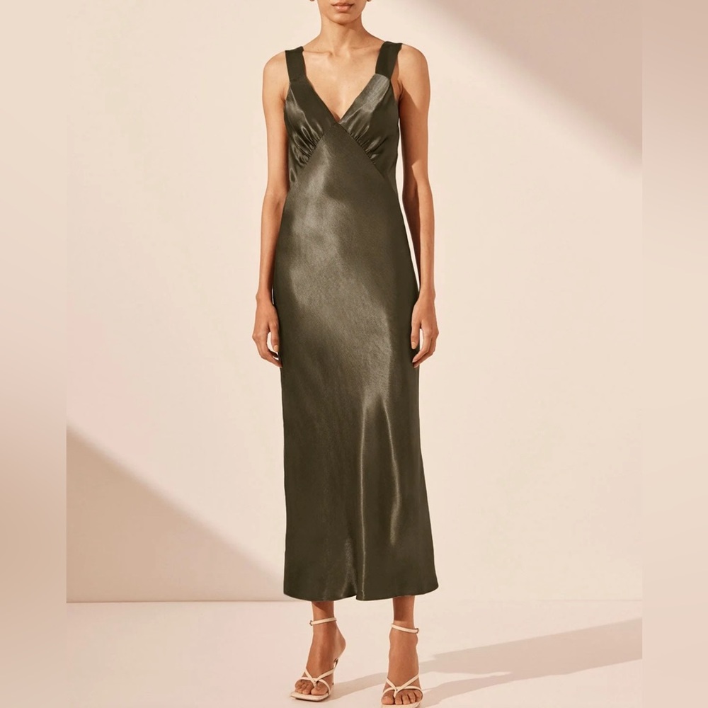 Shona Joy La Lune Plunged Midi Dress - Women’s Size 4 - Forest Green